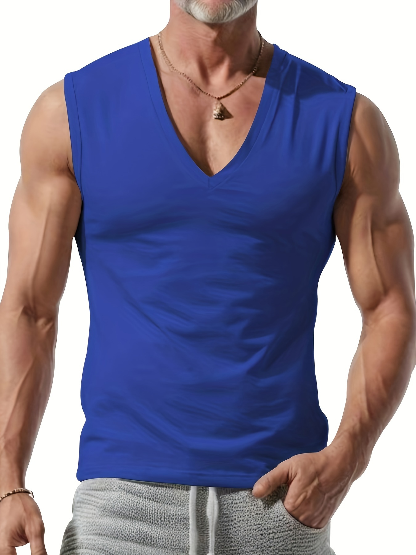 mens solid color casual sleeveless v neck sports tank top quick dry for summer outdoor activities and fitness gym details 10