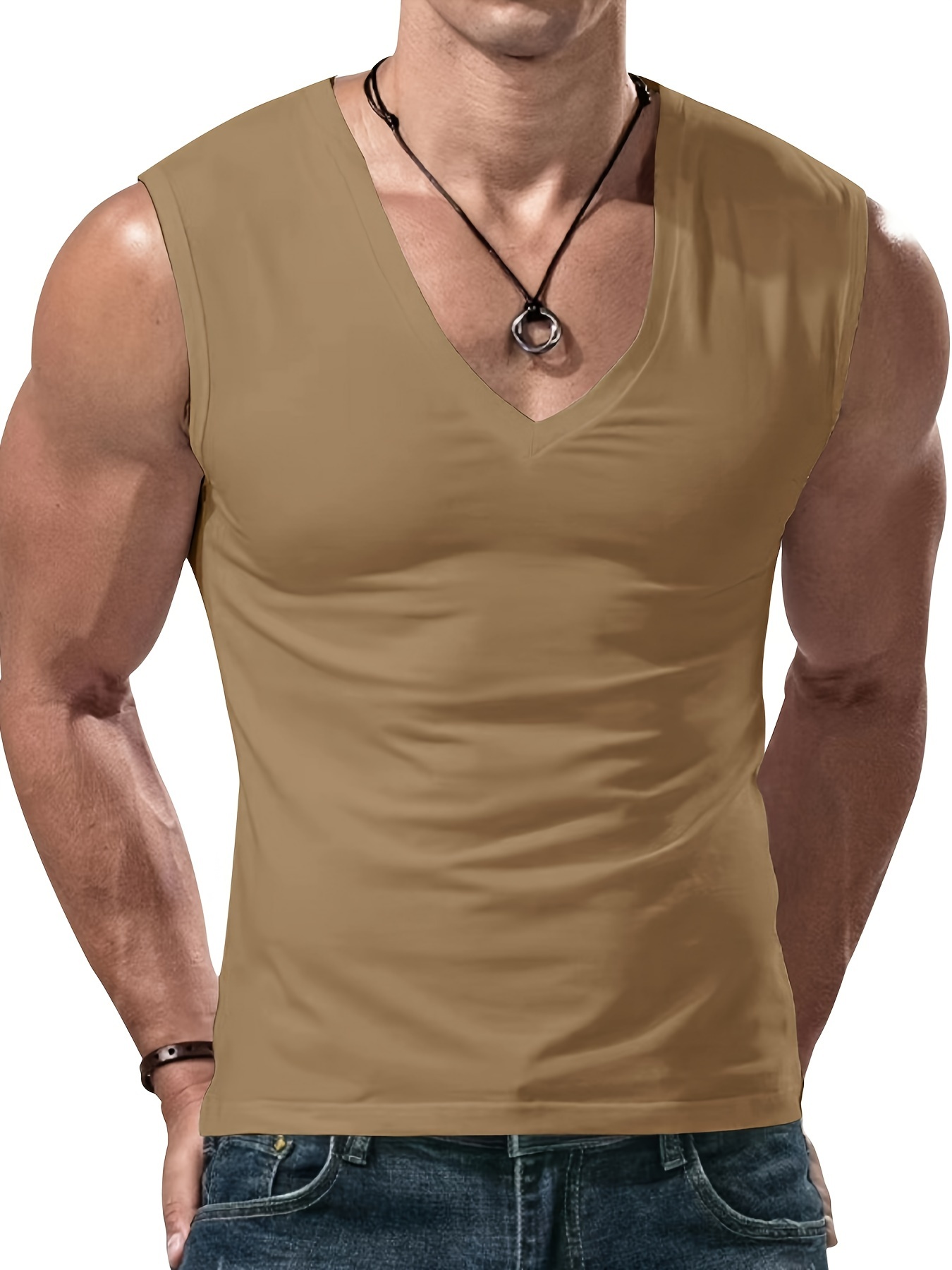 mens solid color casual sleeveless v neck sports tank top quick dry for summer outdoor activities and fitness gym details 14