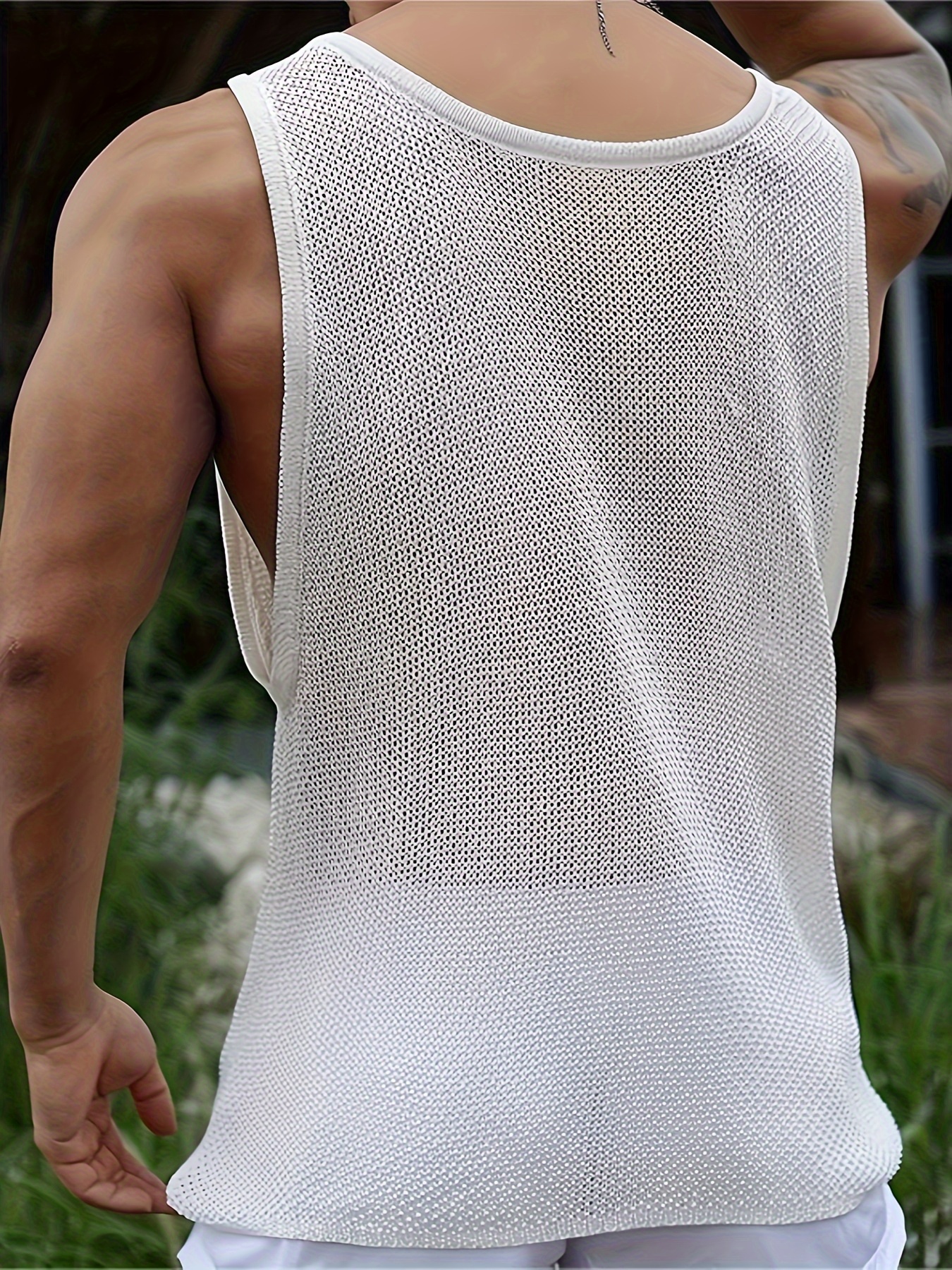 summer new mens casual loose sleeveless knitted vest mens clothing details 1