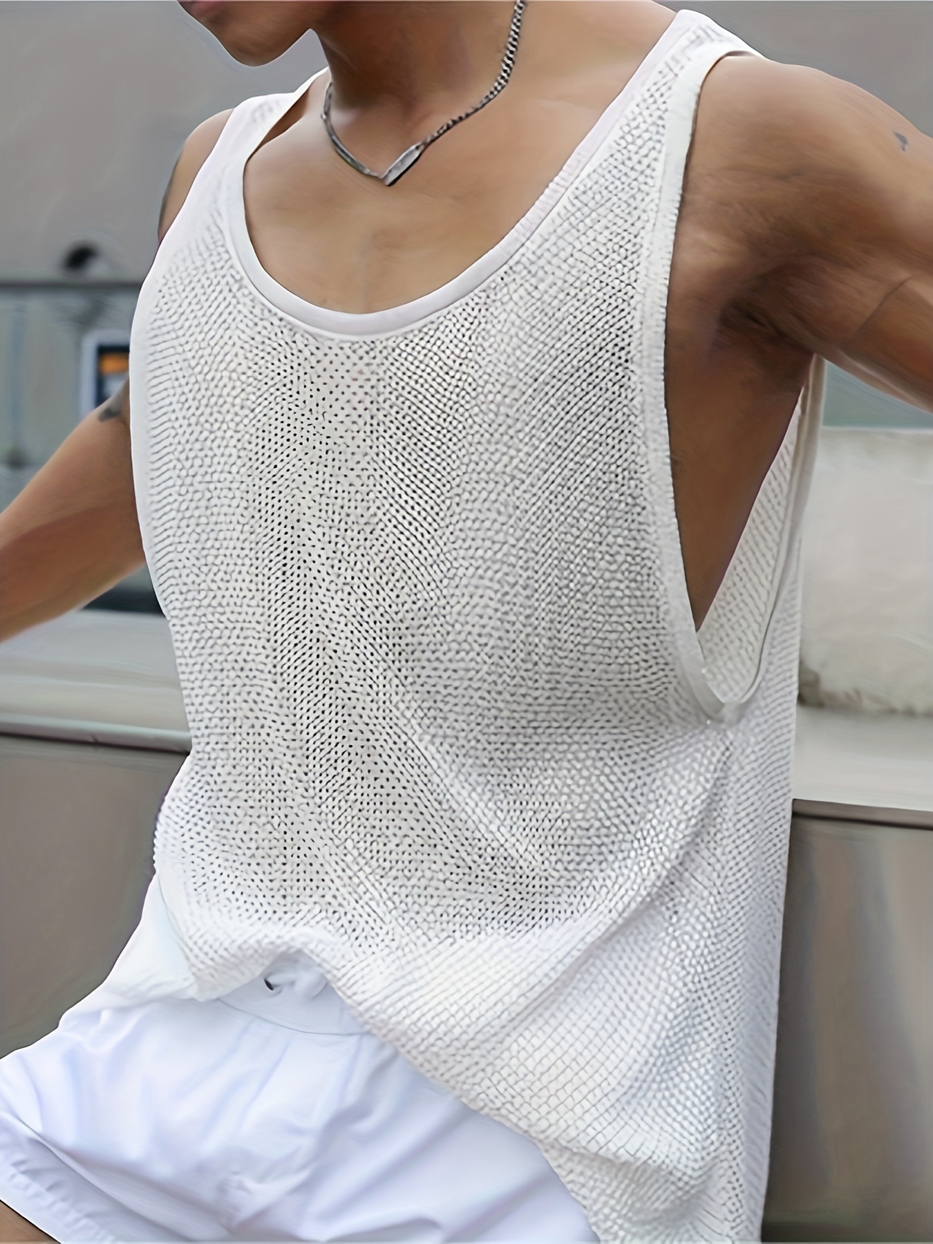 summer new mens casual loose sleeveless knitted vest mens clothing details 2