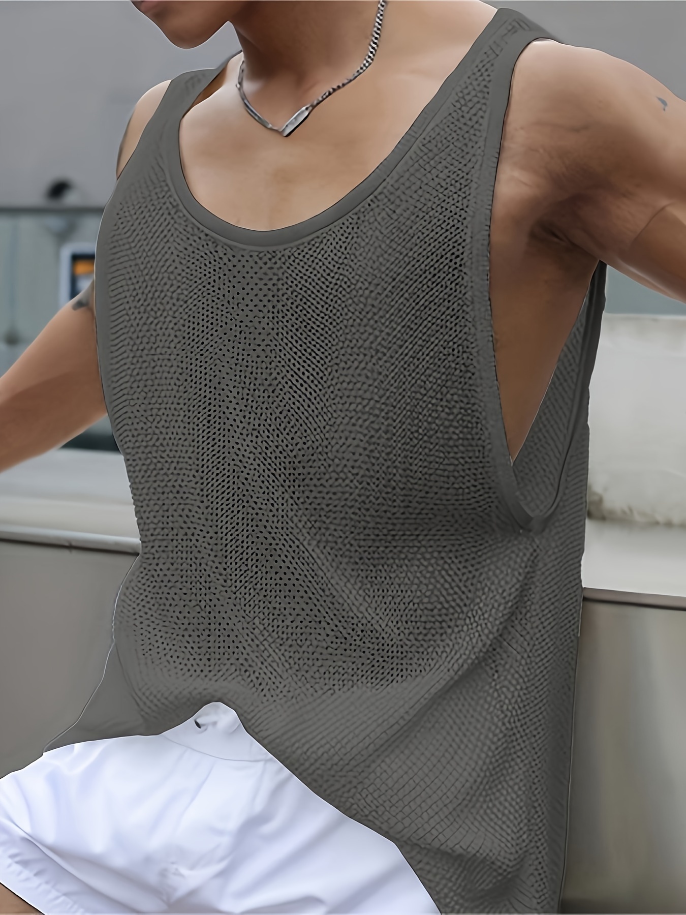 summer new mens casual loose sleeveless knitted vest mens clothing details 5