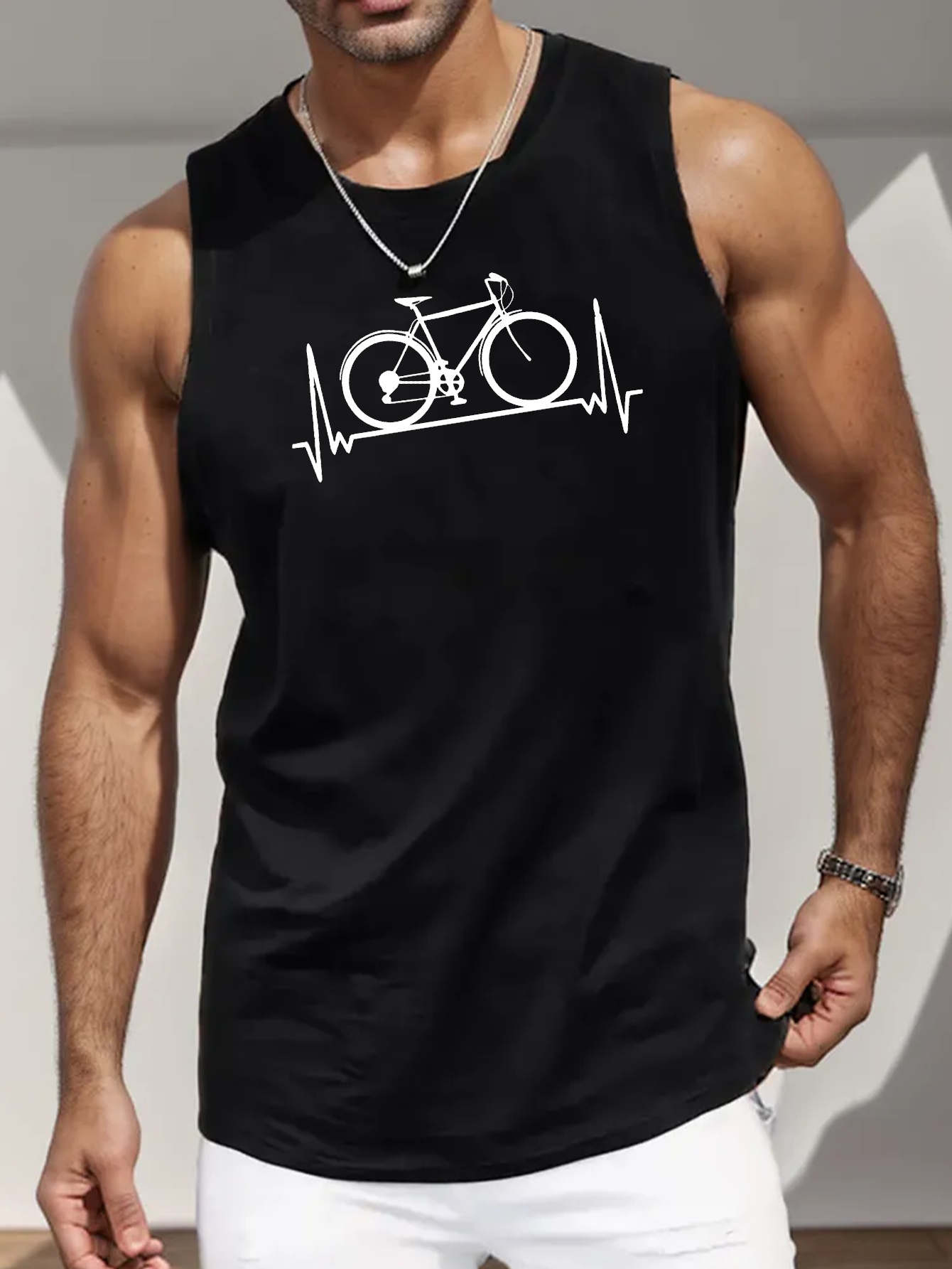 bike print sleeveless tank top mens active undershirts for workout at the gym details 0