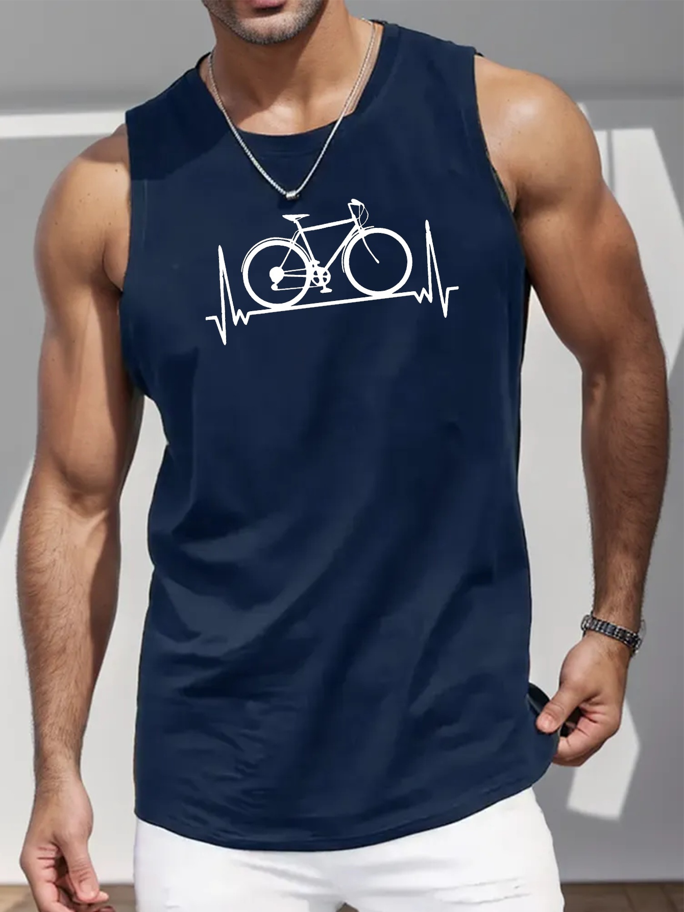 bike print sleeveless tank top mens active undershirts for workout at the gym details 10