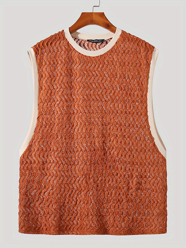 mens casual retro tank top mesh street style trendy vest for spring fall coquette style details 1