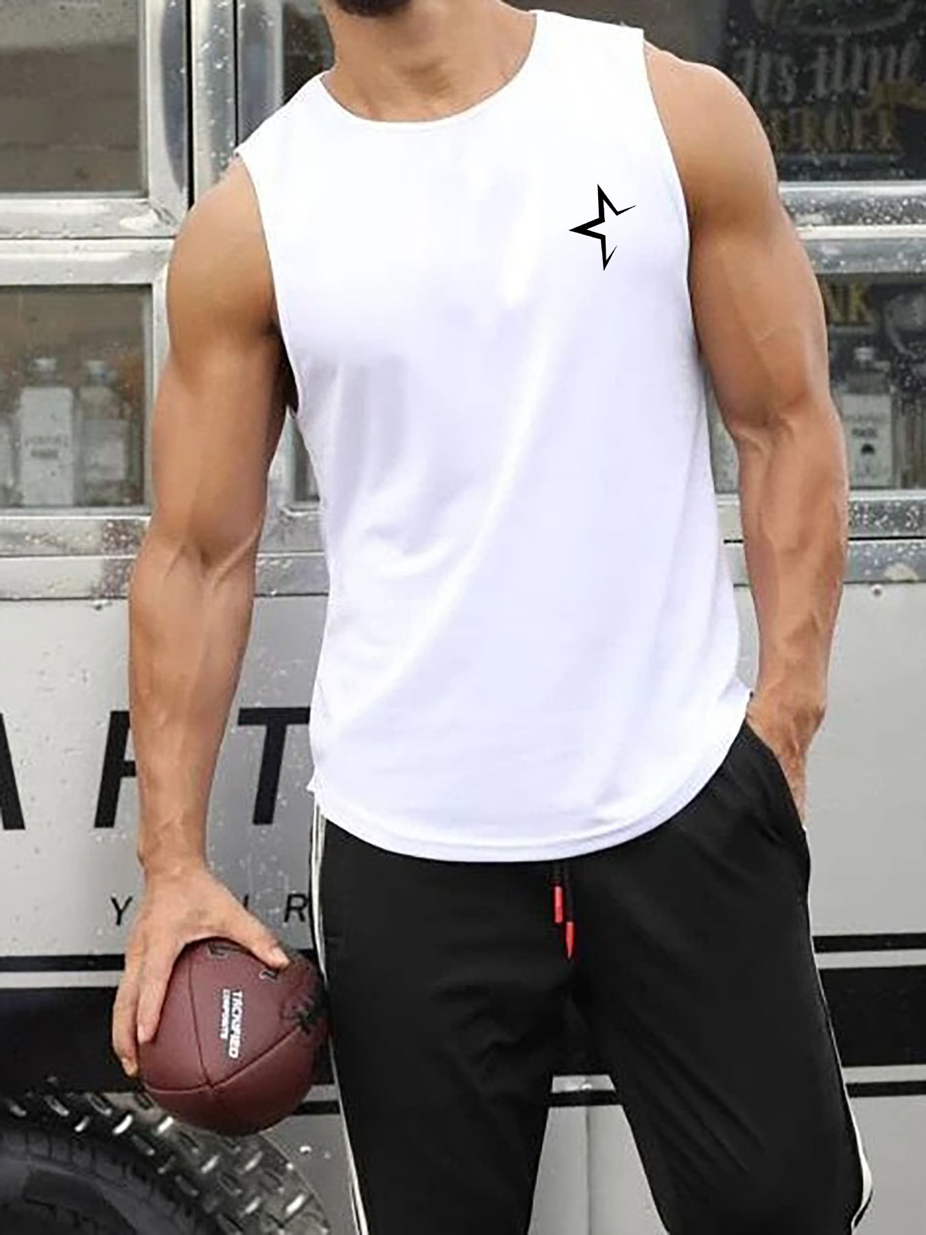 star pattern comfy breathable tank top mens casual stretch sleeveless t shirt for summer gym workout training basketball details 0