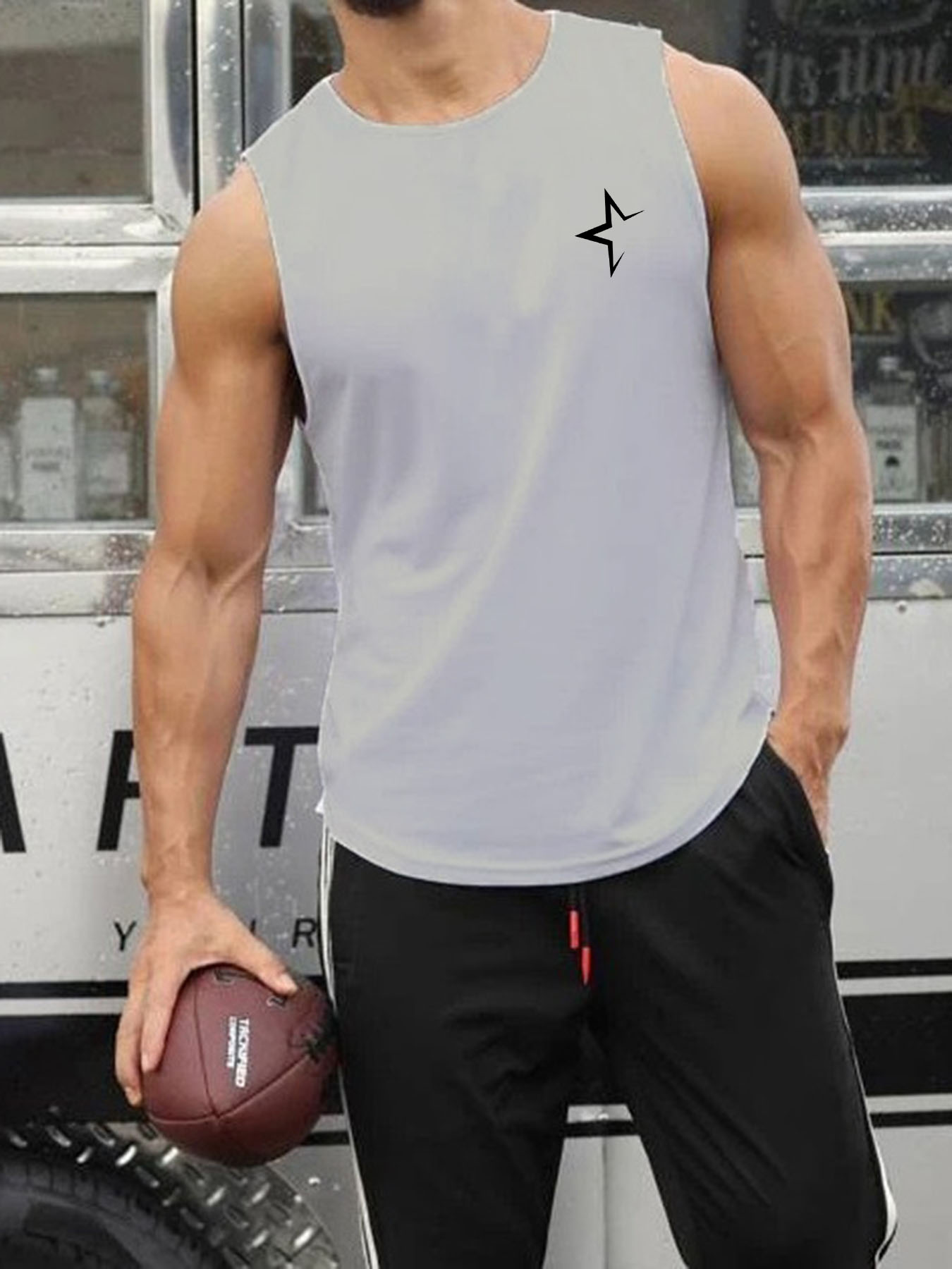 star pattern comfy breathable tank top mens casual stretch sleeveless t shirt for summer gym workout training basketball details 5