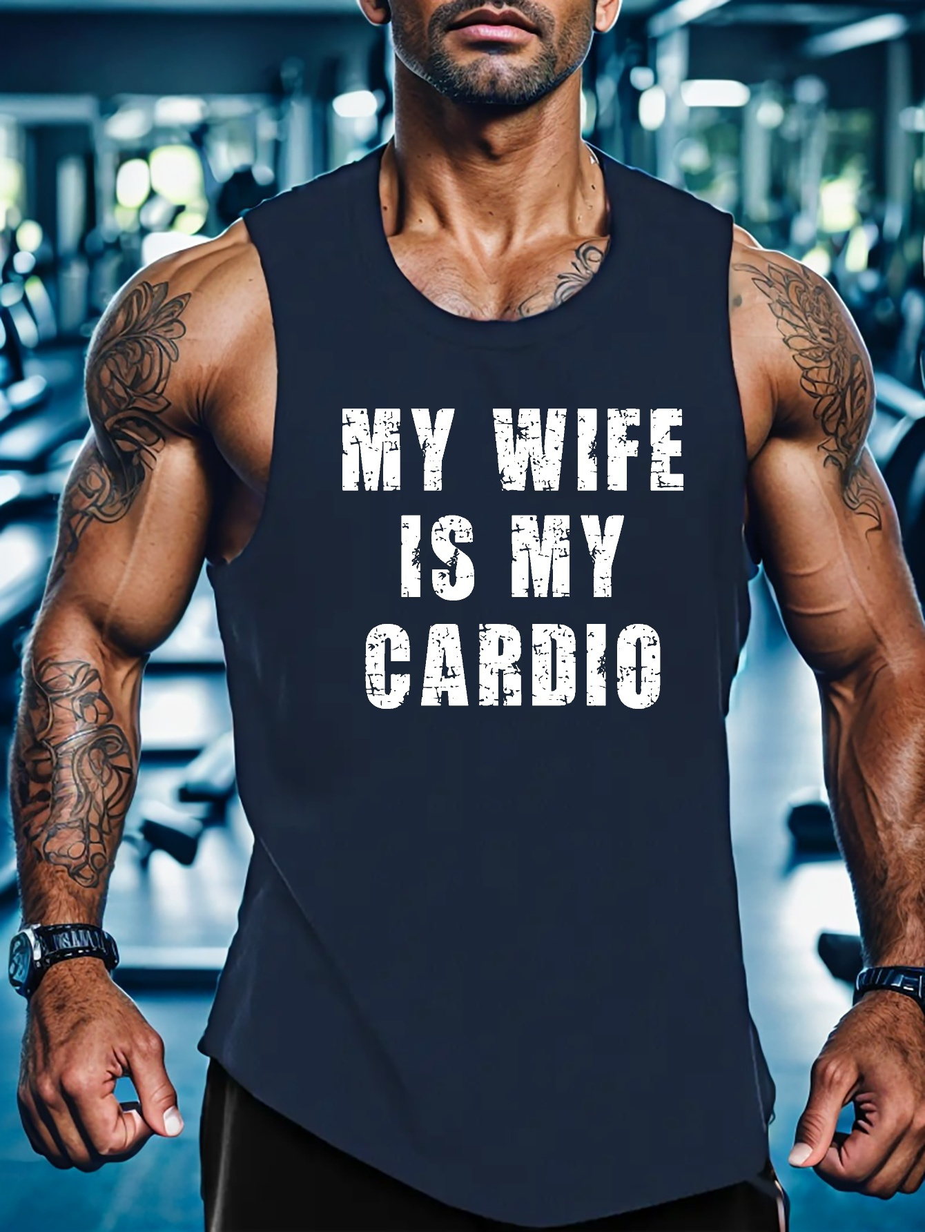 my wife is my cardio print sleeveless tank top mens active undershirts for workout at the gym details 20