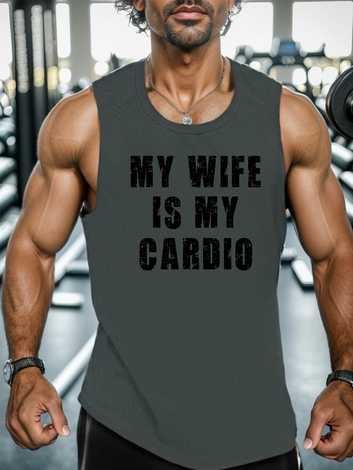 my wife is my cardio print sleeveless tank top mens active undershirts for workout at the gym details 25