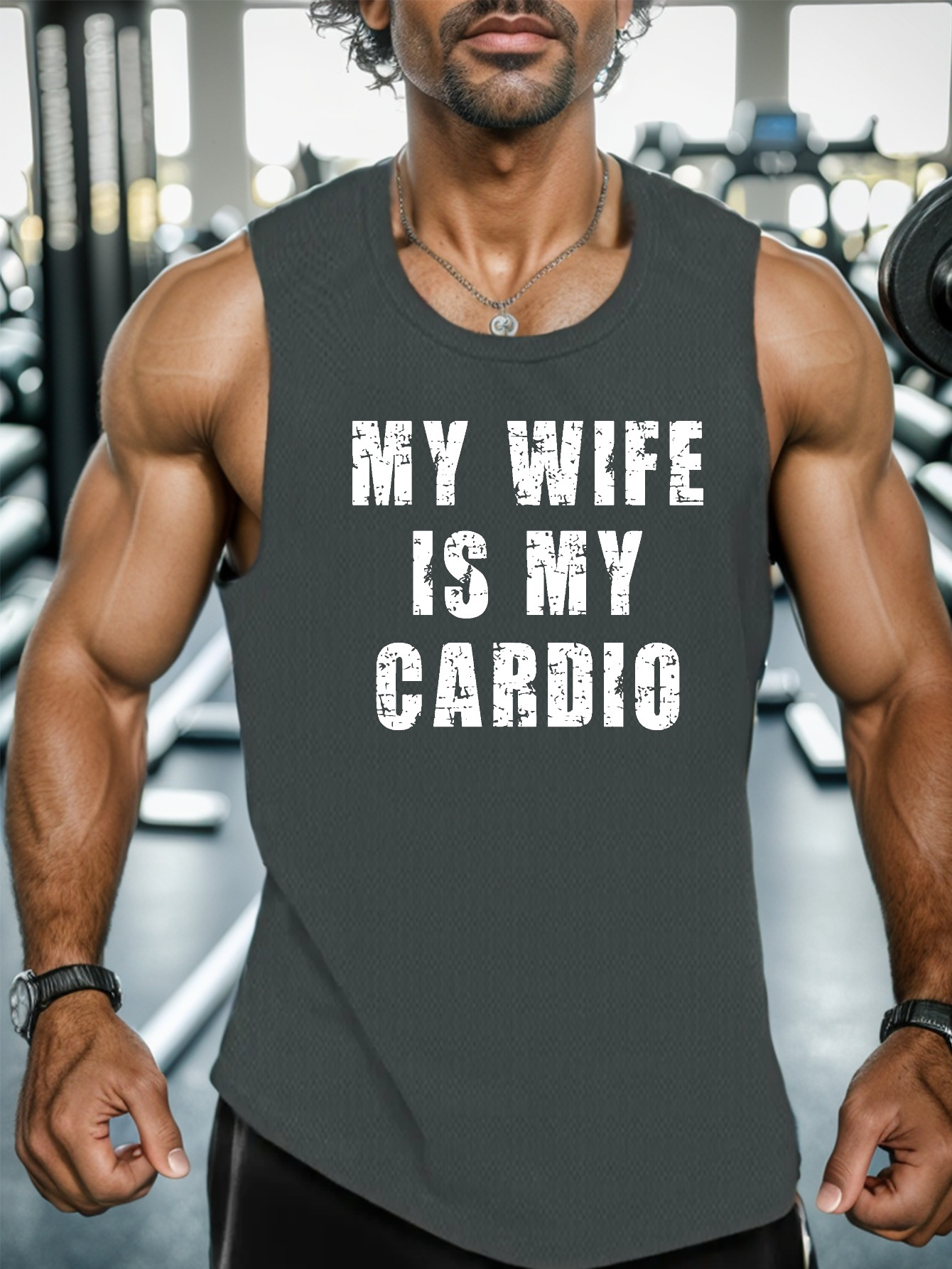 my wife is my cardio print sleeveless tank top mens active undershirts for workout at the gym details 31