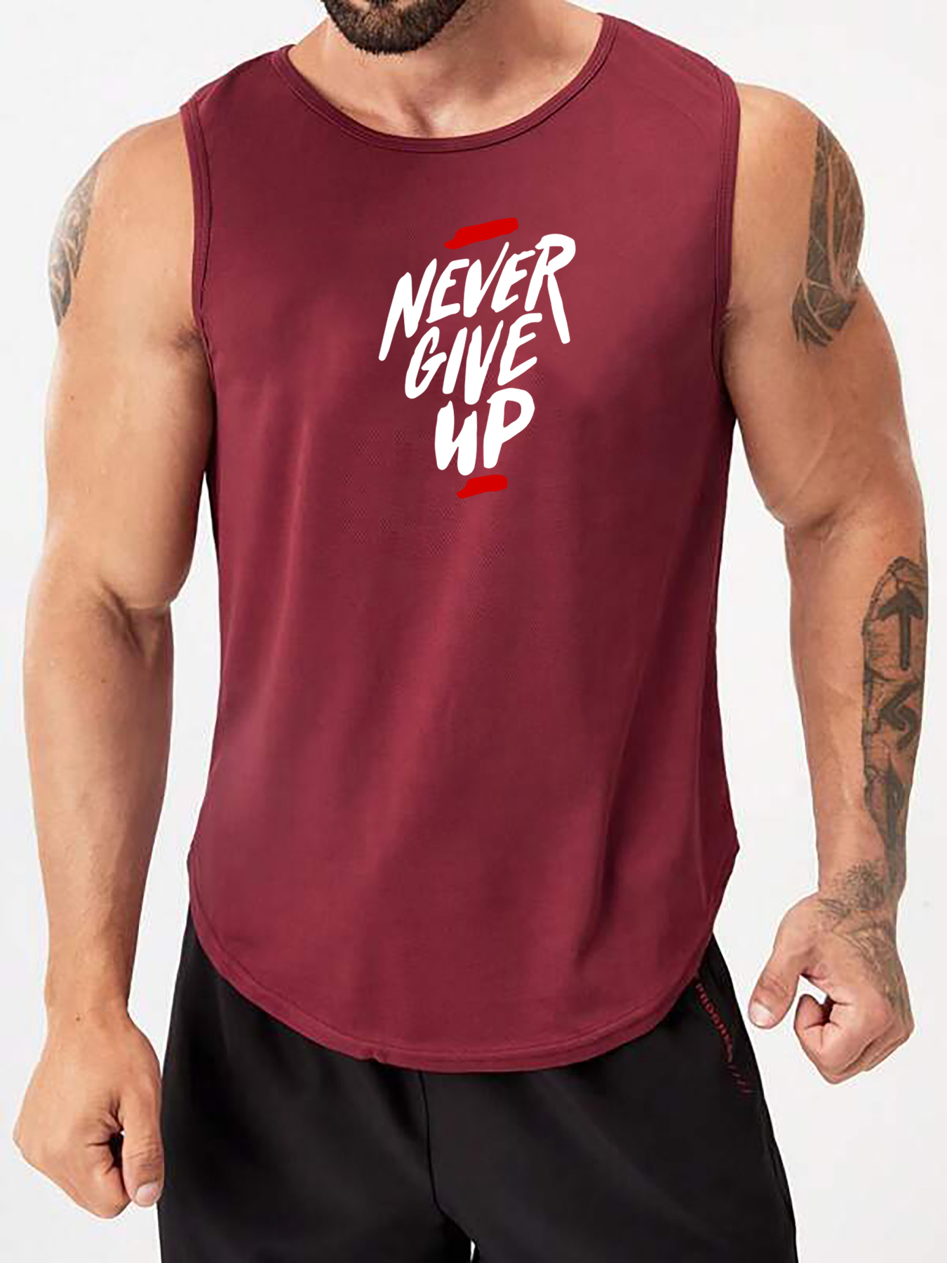 never give up print comfy breathable tank top mens casual stretch sleeveless t shirt for summer gym workout training basketball details 10