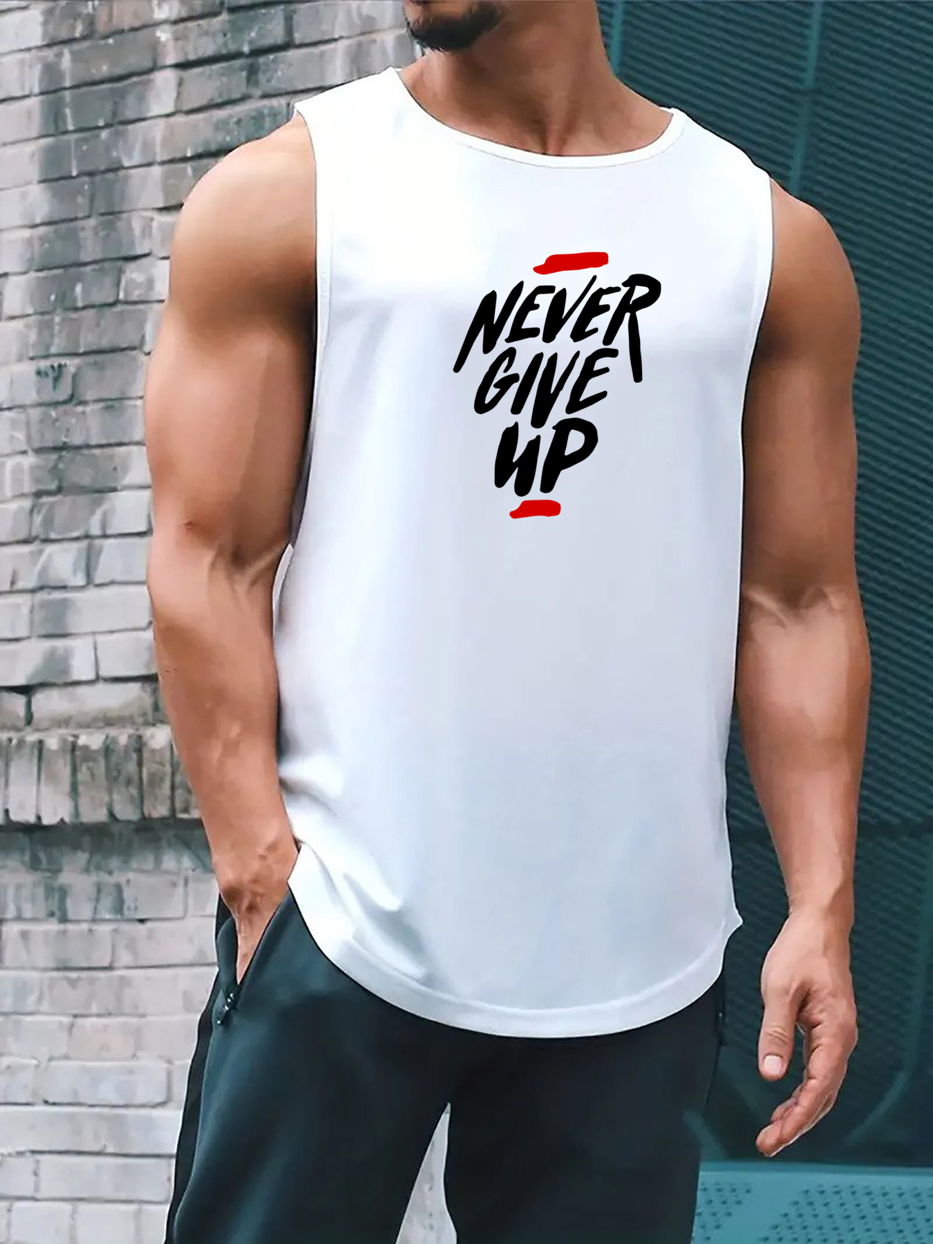 never give up print comfy breathable tank top mens casual stretch sleeveless t shirt for summer gym workout training basketball details 26