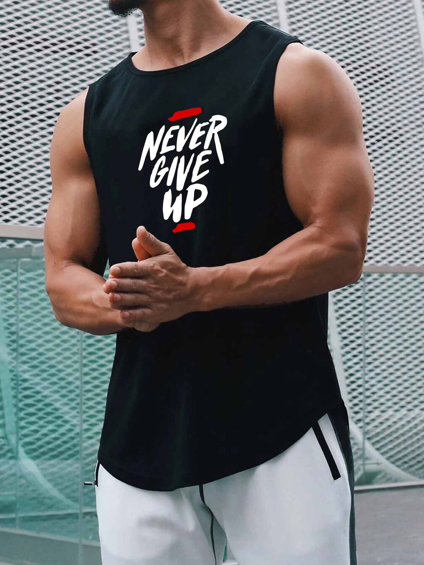 never give up print comfy breathable tank top mens casual stretch sleeveless t shirt for summer gym workout training basketball details 32