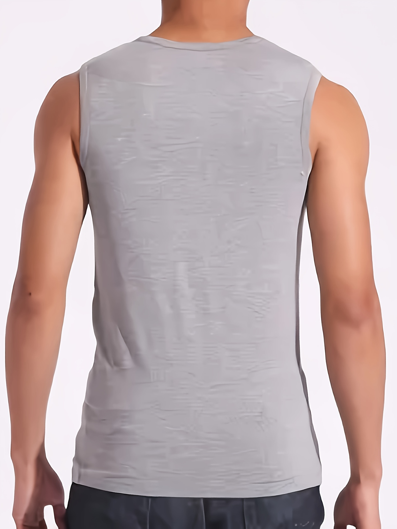 mens solid tank top active quick dry breathable crew neck sleeveless shirt mens clothing for summer outdoor details 6