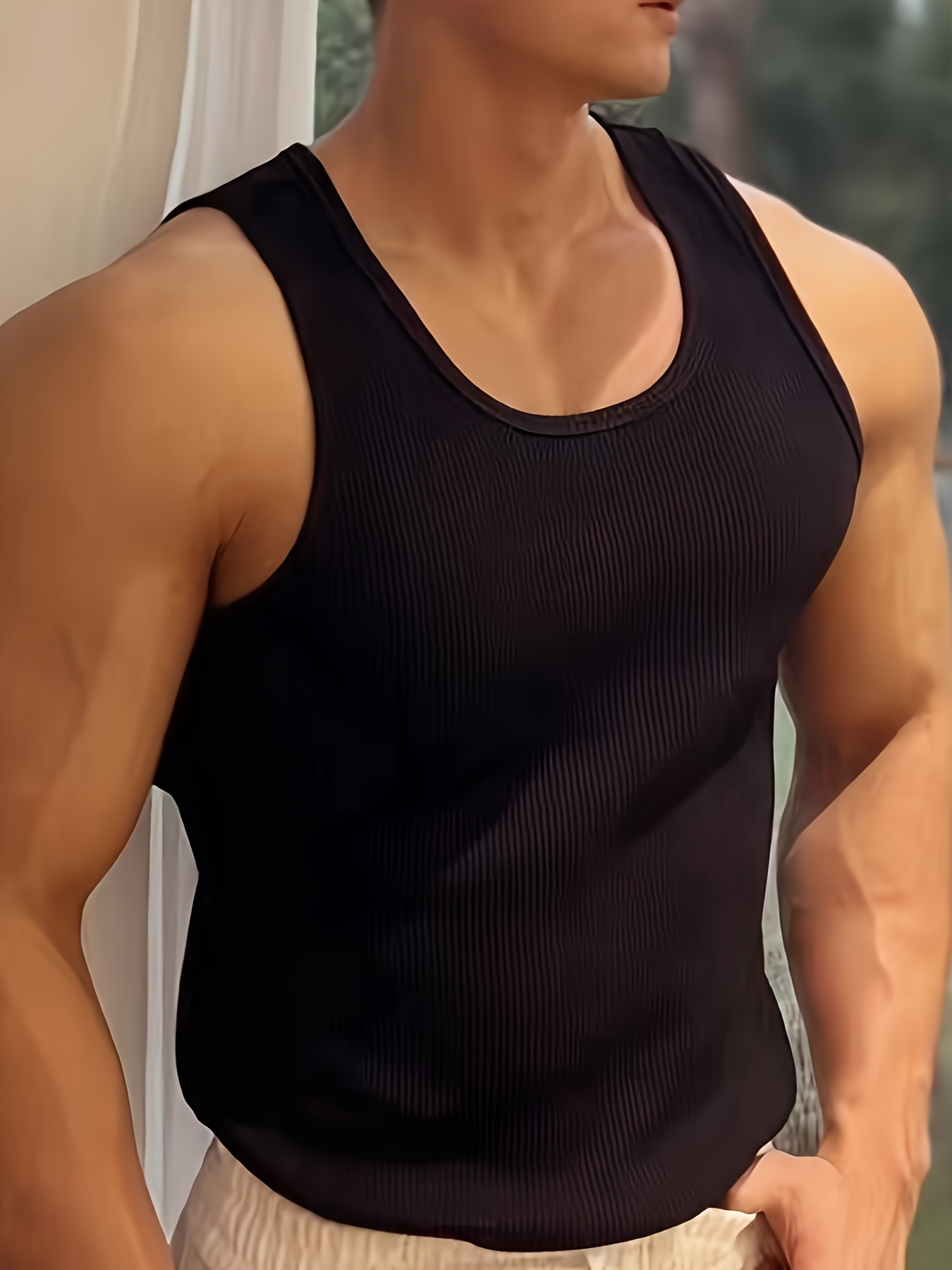 mens solid tank top active quick dry breathable crew neck sleeveless shirt mens clothing for summer outdoor details 13