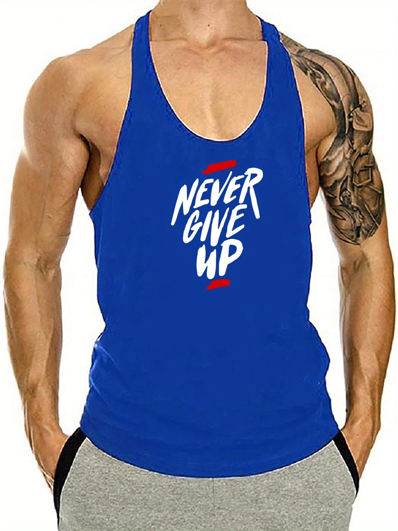 never give up print mens quick dry moisture wicking breathable racerback tops athletic gym bodybuilding muscle men sports sleeveless vest for workout running training mens clothes details 0