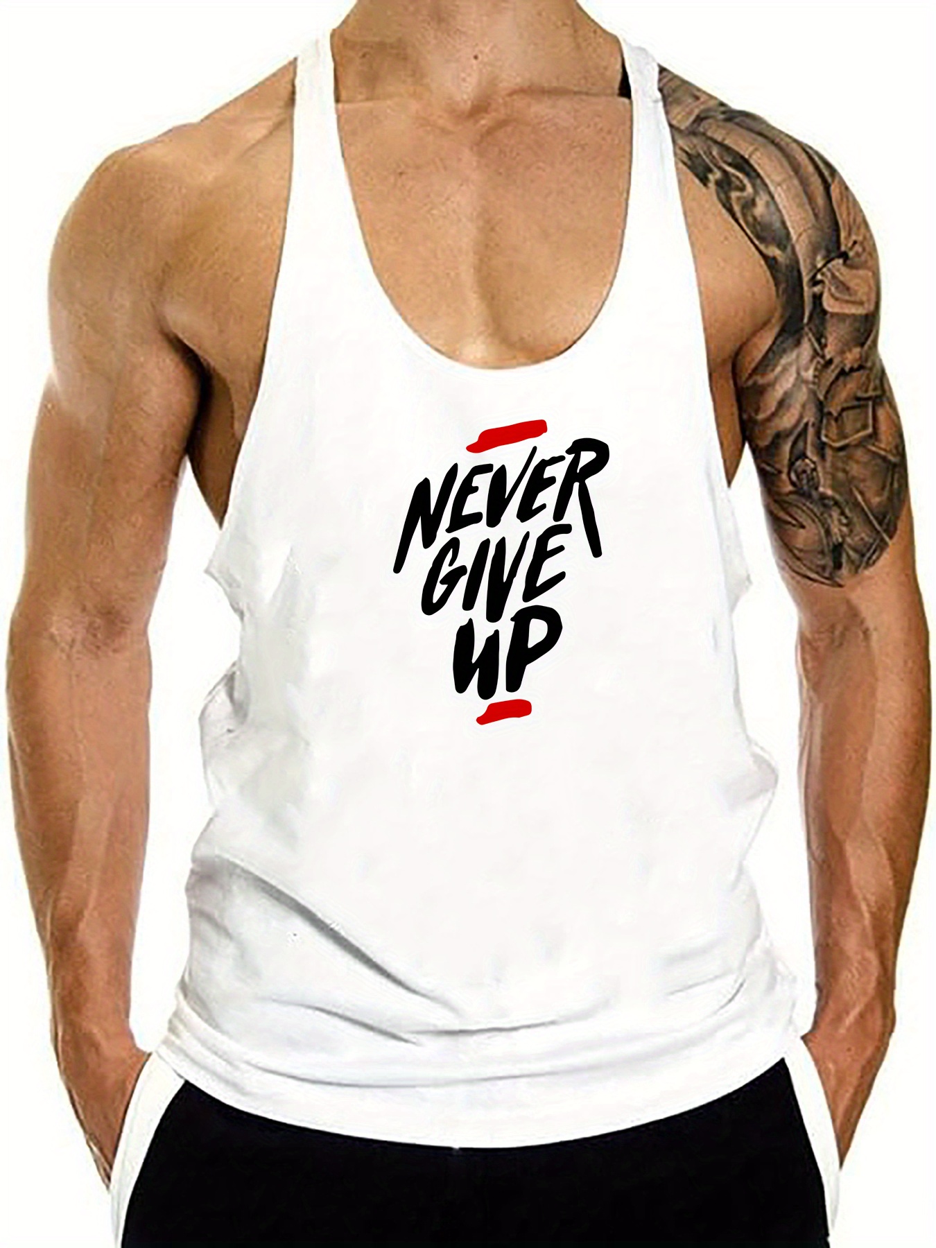 never give up print mens quick dry moisture wicking breathable racerback tops athletic gym bodybuilding muscle men sports sleeveless vest for workout running training mens clothes details 5