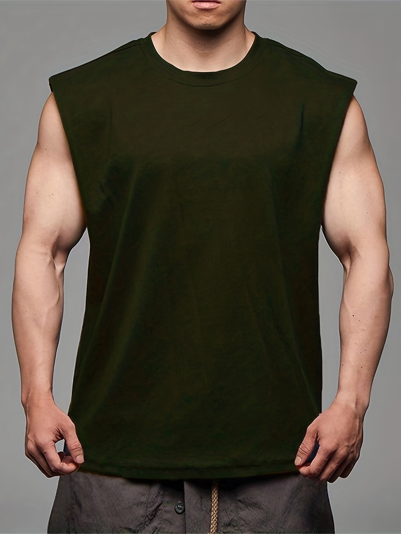 men casual sports gym wear round neck tank top details 0