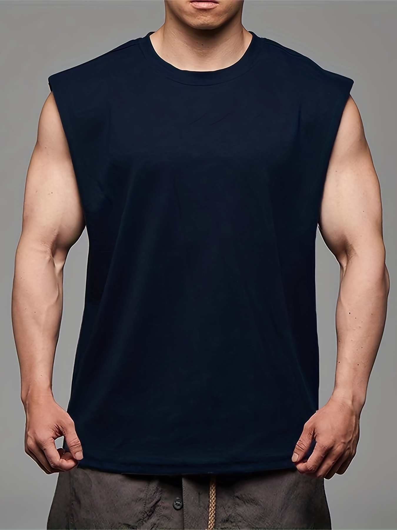 men casual sports gym wear round neck tank top details 5