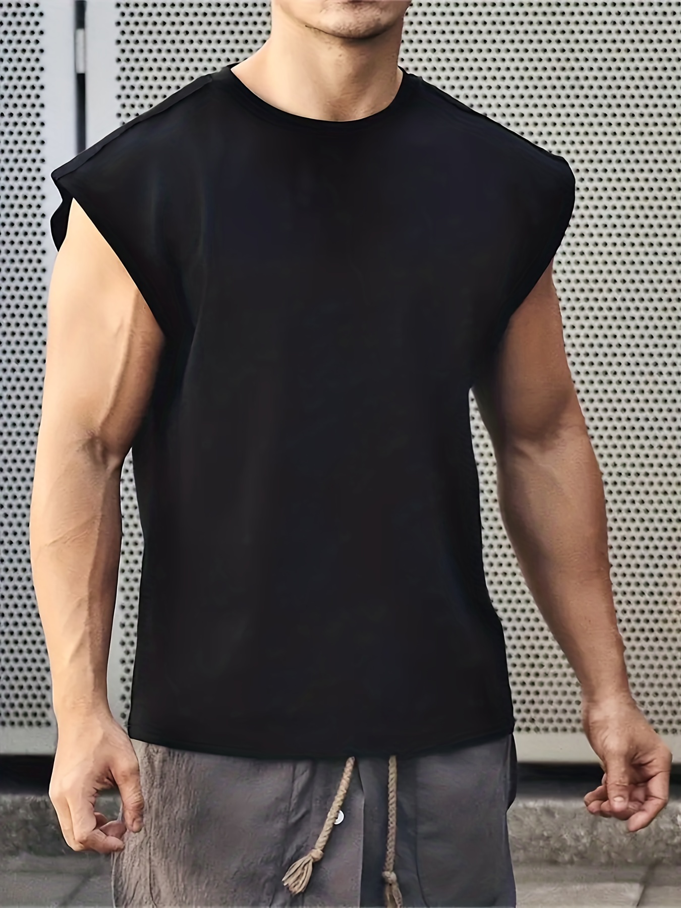 men casual sports gym wear round neck tank top details 13