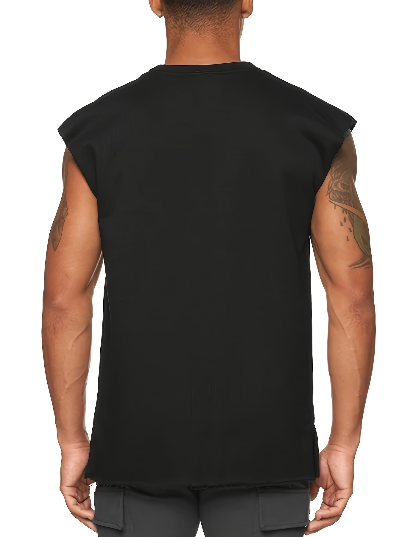 men casual sports gym wear round neck tank top details 15