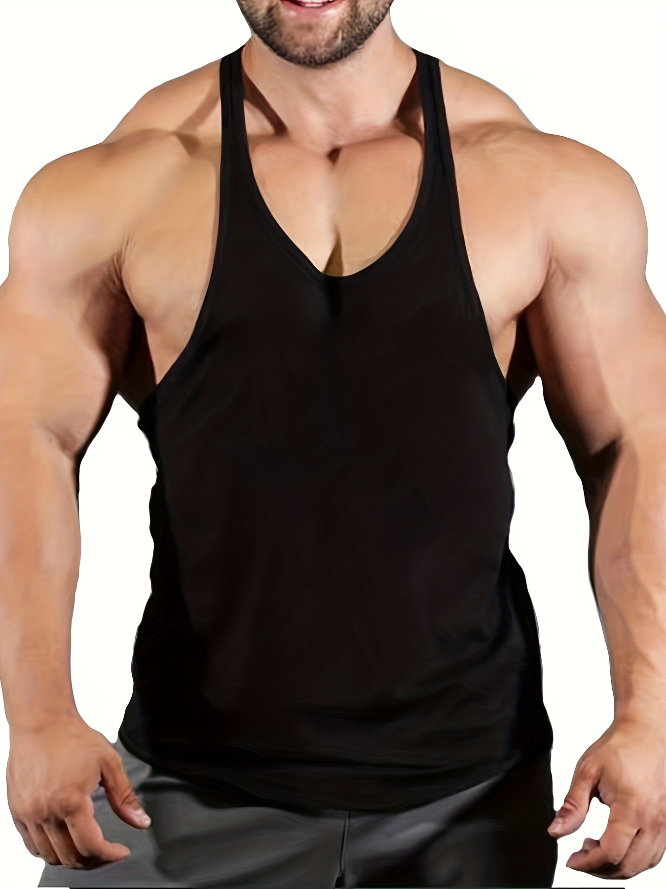 mens sports fitness running vest with thin shoulder straps details 11